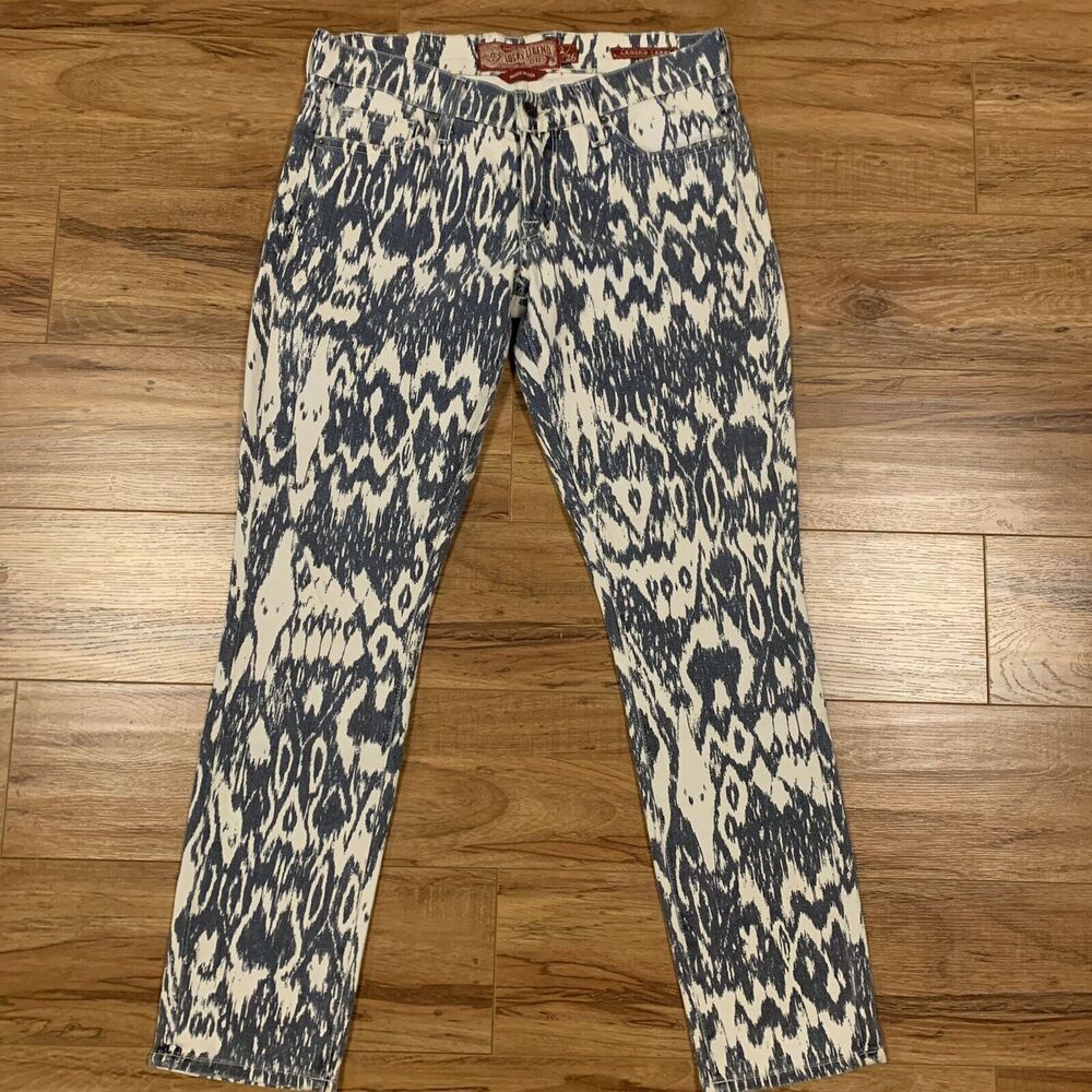 LUCKY BRAND Legend Capri Blue/White Ikat Print Denim Low Rise Jeans Size 2/26